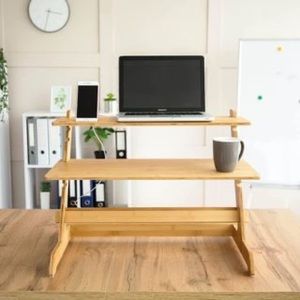 Standing Laptop Desk Converter Bamboo Adjustable Sit Stand Desk Riser